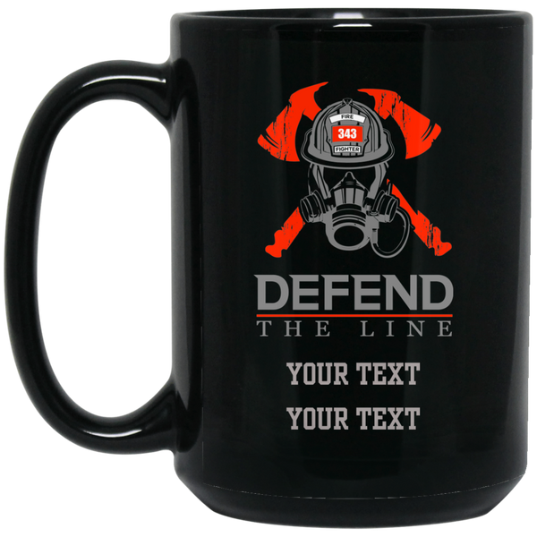 Personalized Defend The Line Firefighter Mask Mug Drinkware Black One Size 