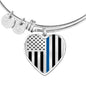 Thin Blue Line Engravable Heart Bangle - Silver or Gold Jewelry ShineOn Fulfillment Heart Pendant Silver Bangle No