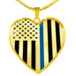 Thin Blue Line Engravable Heart Necklace - Silver or Gold Jewelry ShineOn Fulfillment Luxury Necklace (Gold) No