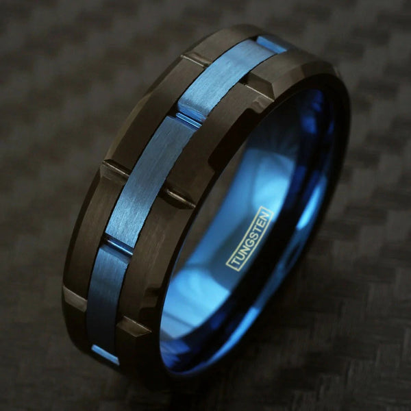 Tungsten Thin Blue Line Midnight Engravable Ring Ring 9 No 