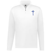 Men's Thin Blue Line Cross Law Enforcement Police Performance Pullover Quarter Zip White S 