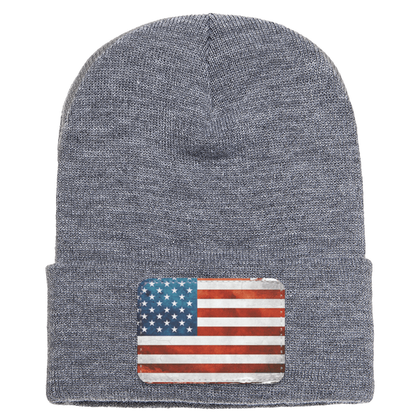 USA Adult Cuffed Knit Beanie Beanies Heather Grey Rectangle 