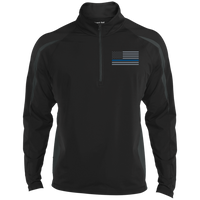 Delta Ops Thin Blue Line Half Zip Sport Wick Apparel CustomCat ST851 Sport-Tek Men's Sport Wicking Colorblock 1/2 Zip Black/Charcoal Grey X-Small