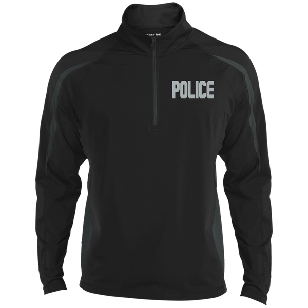 Embroidered Police 1/2 Zip Performance Pullover Jackets CustomCat Black/Charcoal Grey X-Small 
