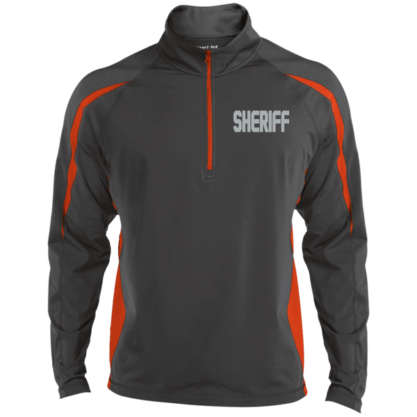 Embroidered Sheriff 1/2 Zip Performance Pullover Jackets CustomCat Charcoal Grey/Deep Orange X-Small 