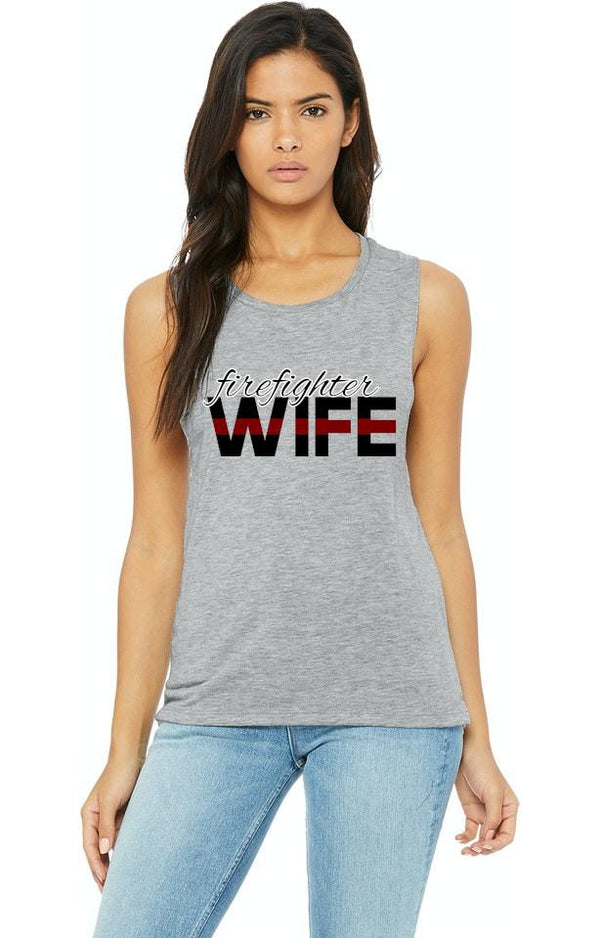 Ladies' Firefighter Wife Soft Muscle Tank Top Shirt T-Shirts Athletic Heather S 