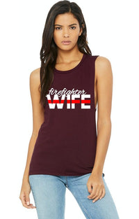 Ladies' Firefighter Wife Soft Muscle Tank Top Shirt T-Shirts Maroon S 