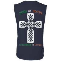 Men's Double Sided Irish by Blood Firefighter Sleeveless T-Shirt T-Shirts 