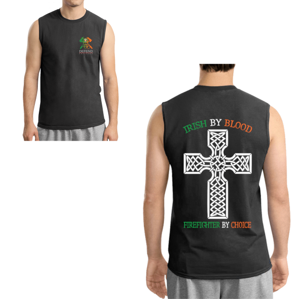 Men's Double Sided Irish by Blood Firefighter Sleeveless T-Shirt T-Shirts 