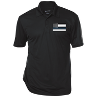 Mens' Thin Blue Line Performance Textured Three-Button Polo Polo Shirts CustomCat Black/Gray X-Small 