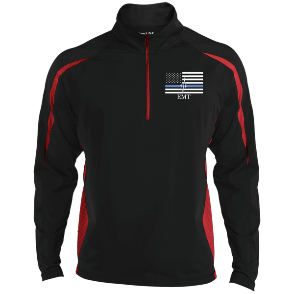 Men's Thin White Line EMT Embroidered Performance Pullover Jackets Black/True Red X-Small 
