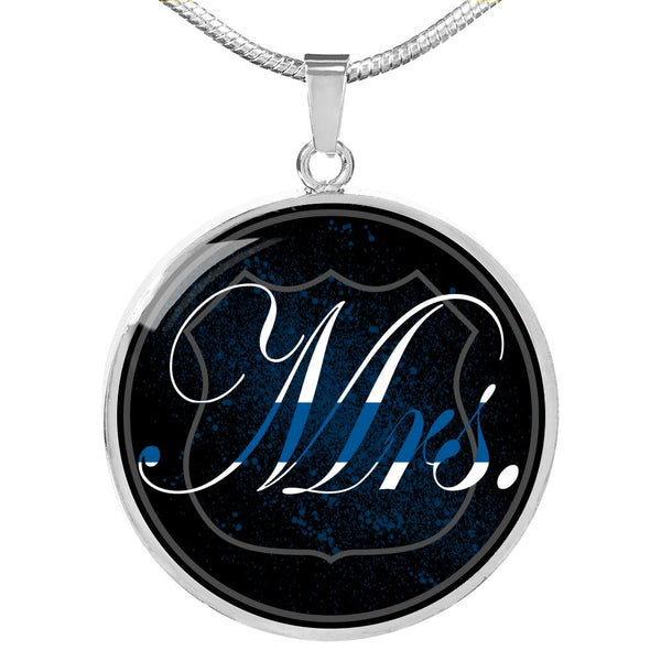 Mrs Thin Blue Line Engravable Necklace Jewelry Luxury Necklace (Silver) No 