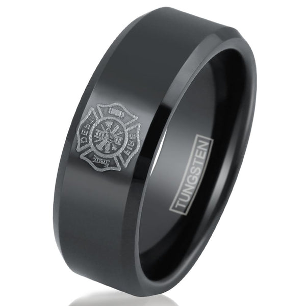 Proto Firefighter Crest Engravable Tungsten Ring Ring 