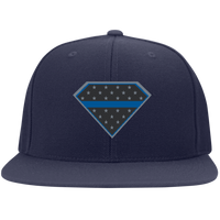 Super Thin Blue Line Hat Apparel CustomCat 6297F Yupoong Flat Bill Twill Flexfit Cap Navy S/M