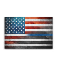 Thin Blue Line American Flag Canvas Decor ViralStyle Premium OS Canvas - Landscape 24x16*