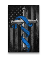Thin Blue Line Cross Canvas Decor ViralStyle Premium OS Canvas - Portrait 12x18*