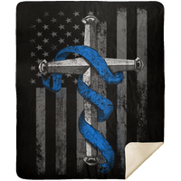 Thin Blue Line Cross Premium Mink Sherpa Blanket Blankets Black 50x60 