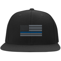 Thin Blue Line Flat Bill Twill Flexfit Hat Hats CustomCat Black S/M 