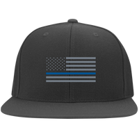 Thin Blue Line Flat Bill Twill Flexfit Hat Hats CustomCat Dark Grey S/M 