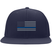 Thin Blue Line Flat Bill Twill Flexfit Hat Hats CustomCat Navy S/M 