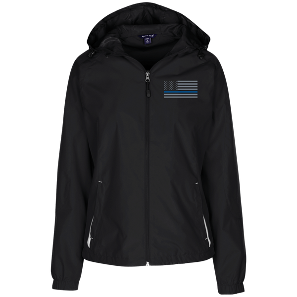 Thin Blue Line Ladies' Wind Breaker Jacket Warm Ups CustomCat Black/White X-Small 