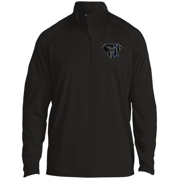 Thin Blue Line Police Superman 1/2 Zip Pullover Sweater Black X-Small 