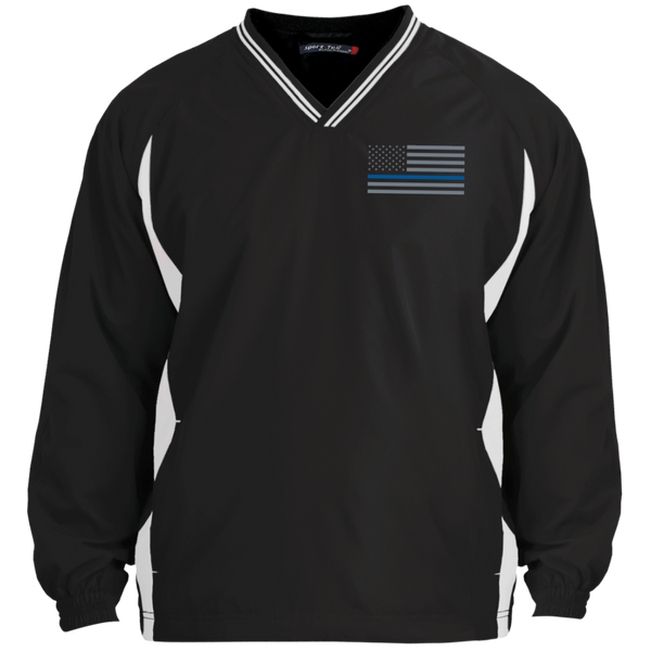 Thin Blue Line Pullover Windshirt Jackets CustomCat Black/White X-Small 