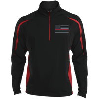 Thin Red Line Delta Ops Performance Half Zip Pullover Jackets CustomCat Black/True Red X-Small 