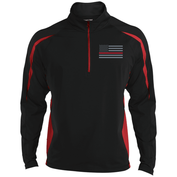 Thin Red Line Delta Ops Performance Half Zip Pullover Jackets CustomCat Black/True Red X-Small 