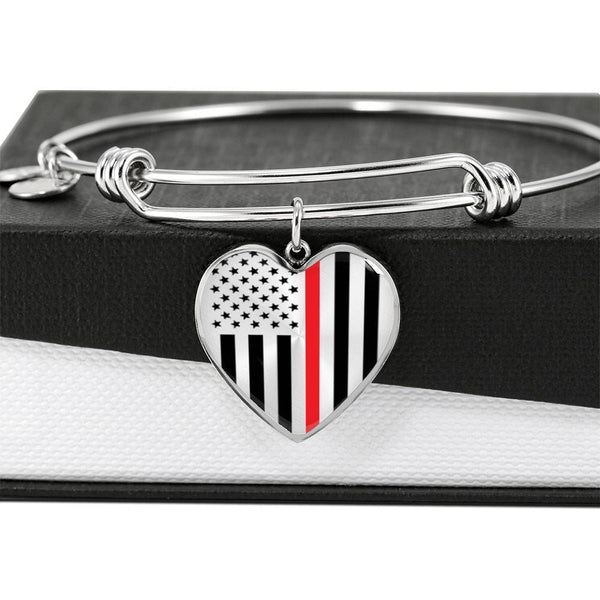 Thin Red Line Engravable Heart Bangle - Silver or Gold Jewelry ShineOn Fulfillment 