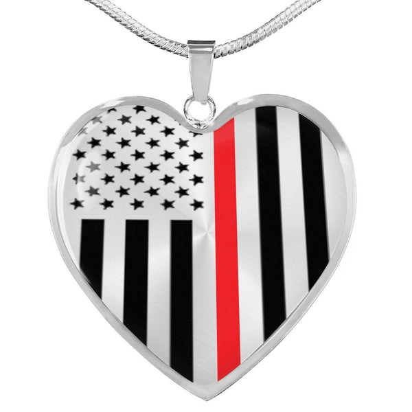Thin Red Line Engravable Heart Necklace Jewelry ShineOn Fulfillment Luxury Necklace (Silver) No 