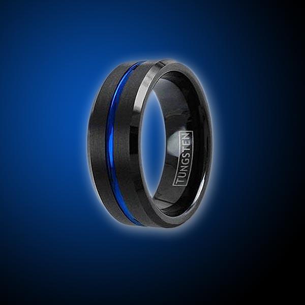 Tungsten Thin Blue Line Engravable Ring Ring Defend The Line Apparel 