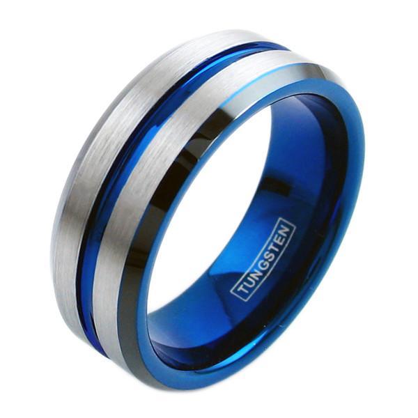 Tungsten Thin Blue Line Silver Engravable Ring 