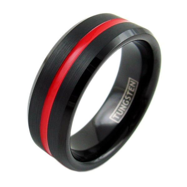 Tungsten Thin Red Line Engravable Ring Ring 