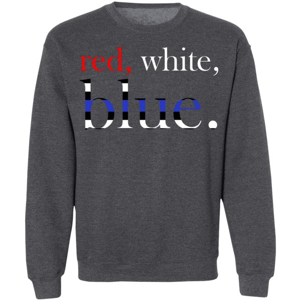 Unisex Red, White and Blue Crewneck Sweatshirts Dark Heather S 