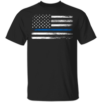 Unisex Thin Blue Line White Faded Flag T-Shirt T-Shirts Black S 