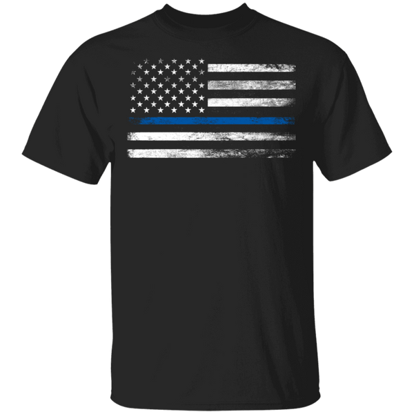 Unisex Thin Blue Line White Faded Flag T-Shirt T-Shirts Black S 
