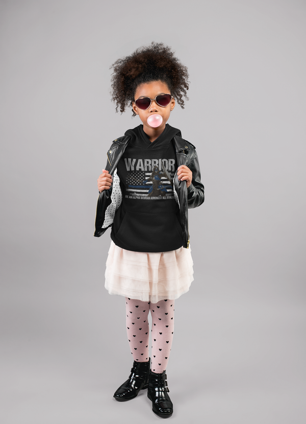 Warrior - Be An Alpha Woman Thin Blue Line Youth Hoodie Sweatshirts 