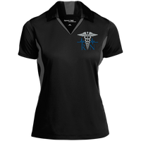 Women's Nurse Embroidered Caduceus Colorblock Performance Polo Polo Shirts Black/Iron Grey X-Small 