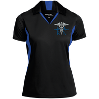 Women's Nurse Embroidered Caduceus Colorblock Performance Polo Polo Shirts Black/True Royal X-Small 