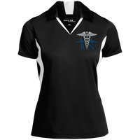 Women's Nurse Embroidered Caduceus Colorblock Performance Polo Polo Shirts Black/White X-Small 