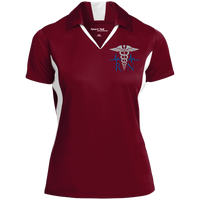 Women's Nurse Embroidered Caduceus Colorblock Performance Polo Polo Shirts Maroon/White X-Small 