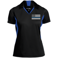 Womens' Thin Blue Line Embroidered Colorblock Performance Polo Polo Shirts CustomCat Black/True Royal X-Small 