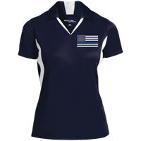 Womens' Thin Blue Line Embroidered Colorblock Performance Polo Polo Shirts CustomCat True Navy/White X-Small 